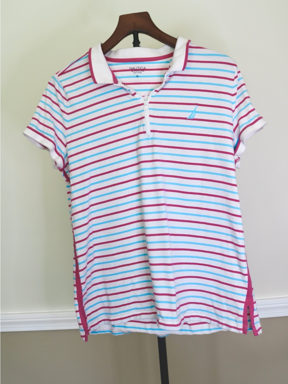 Nautica White Polo with Pink & Light Blue Stripes